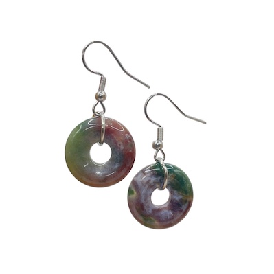 Indian Agate Donut Surgical Steel Earrings